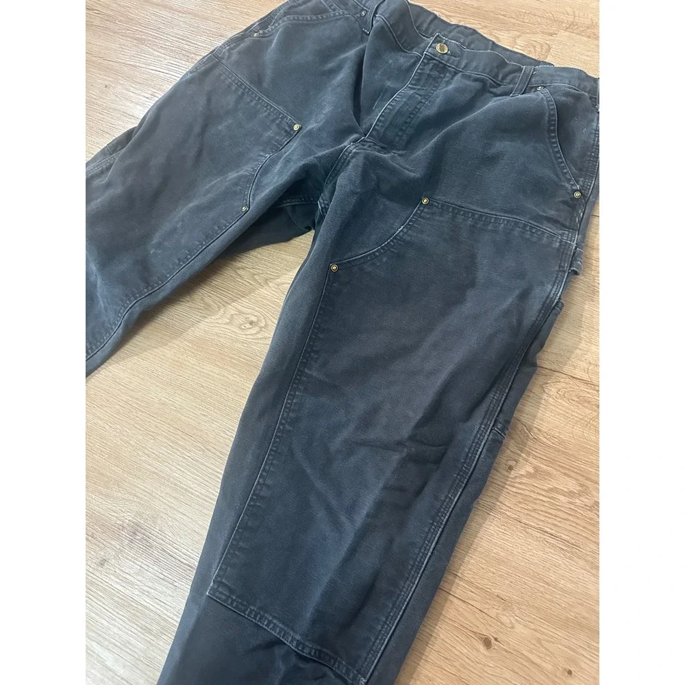 Carhartt Double Knee Pants Mens 38x30 Black Faded Duck Canvas Carpenter Workwear